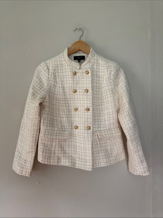 Talbots Jackets & Blazers - Talbots Cream Bouclé Double-Breasted Blazer with Gold Buttons 4P